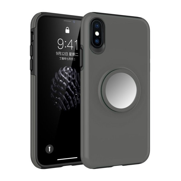 Wholesale iPhone Xr Glossy Pop Up Hybrid Case with Metal Plate (Gray)
